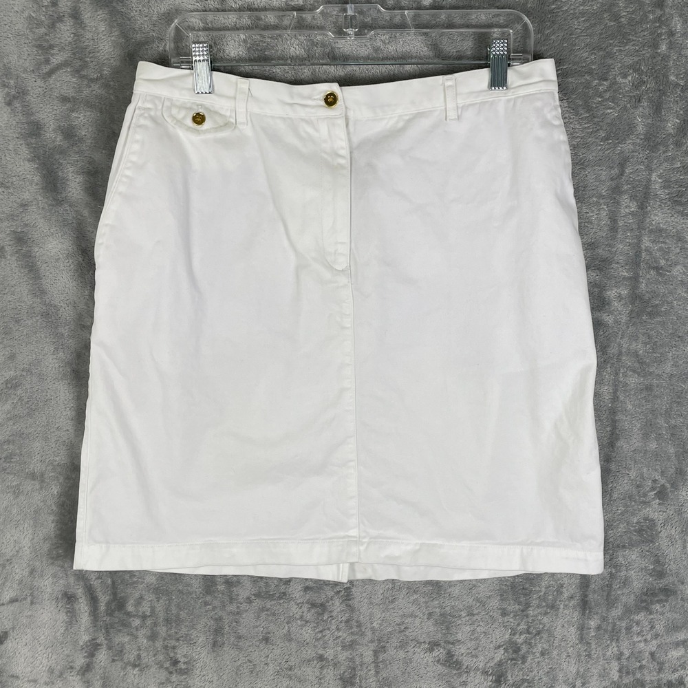 Lauren Ralph Lauren Skirt Womens 14 White Very Good Cotton Twill Gold Button
